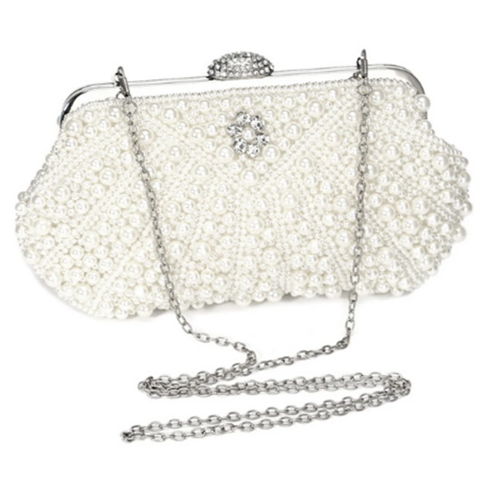 ABQR Pochette da donna con perle Borsa da sera Borsa a mano per borsa a catena da sposa per
