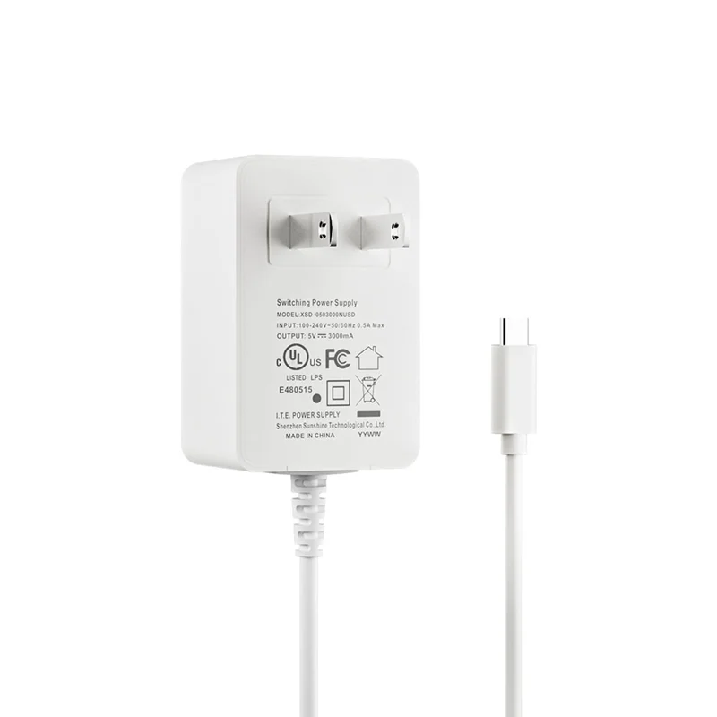 ABKI-5V 3A USB-C محول الطاقة لساعة الصوت لإنذار 15 واط الطاقة الولايات المتحدة التوصيل