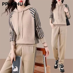 Casual Side Stripe Patchwork 2 Piece Sets Hooded Sweatshirts+Jogger Pants Loose Oversize For 85KG Outfit Spring Fall Tracksuits