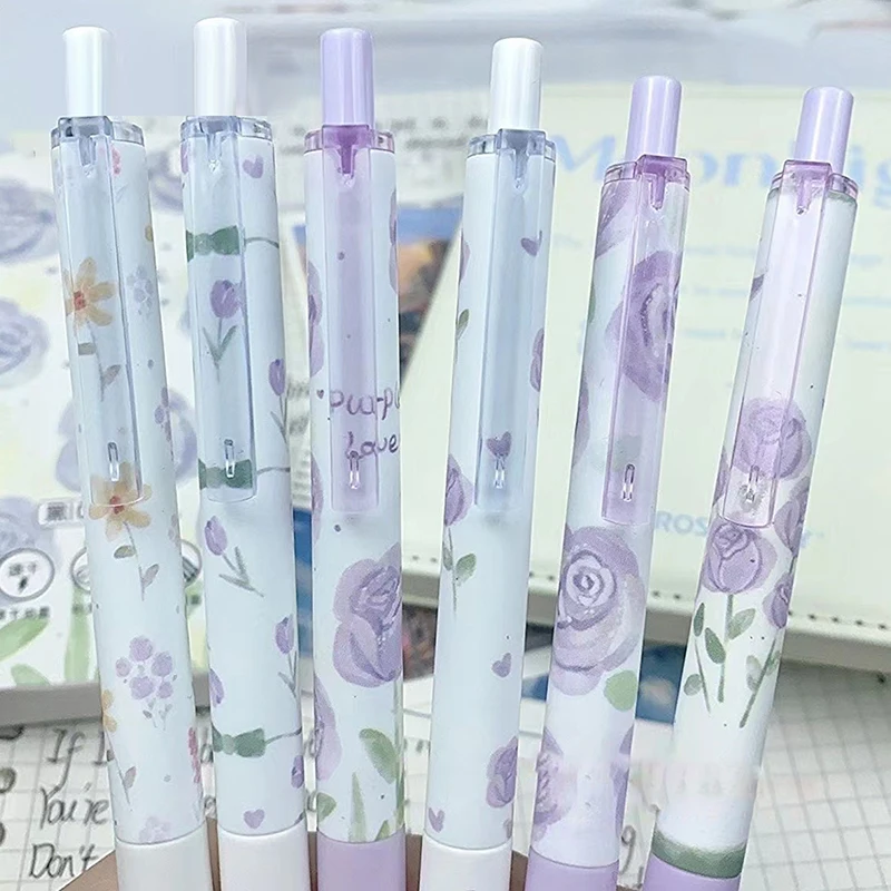 

6Pcs Fashion Kawaii Rose Smooth Writing Gel Pen Creative Quick-Drying Pressing Neutral Pen Aesthetic Stationery Office Supplies