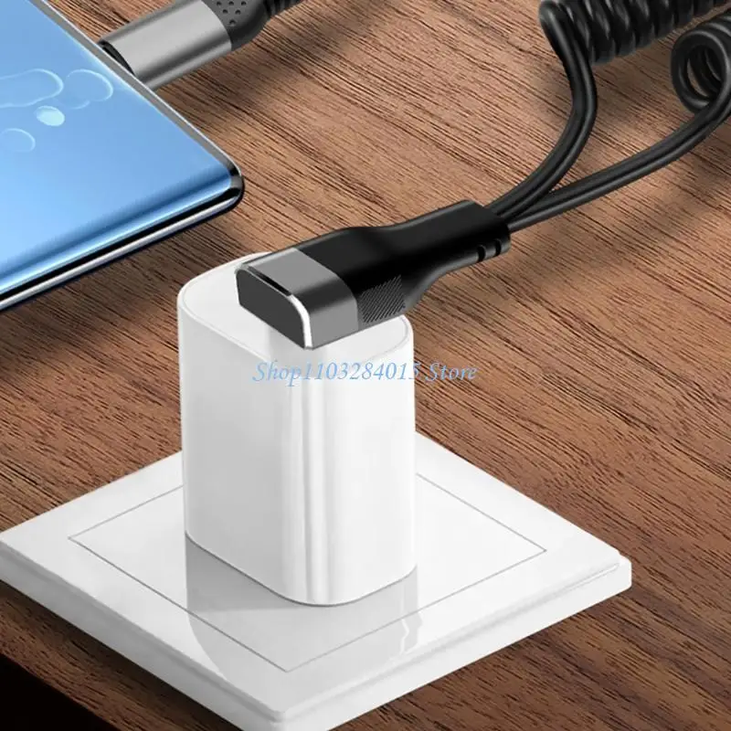 R6FF 66W Fast Charging 90 Degree Angled USB Spring Coiled Data Cable for Car Computer