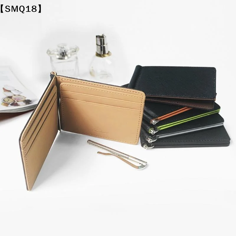Slim Black Coffee Brown Cross Grain Leather Money Clip Wallet With Multiple Card Slots Perfect Daily Carry Business Travel【SMQ】
