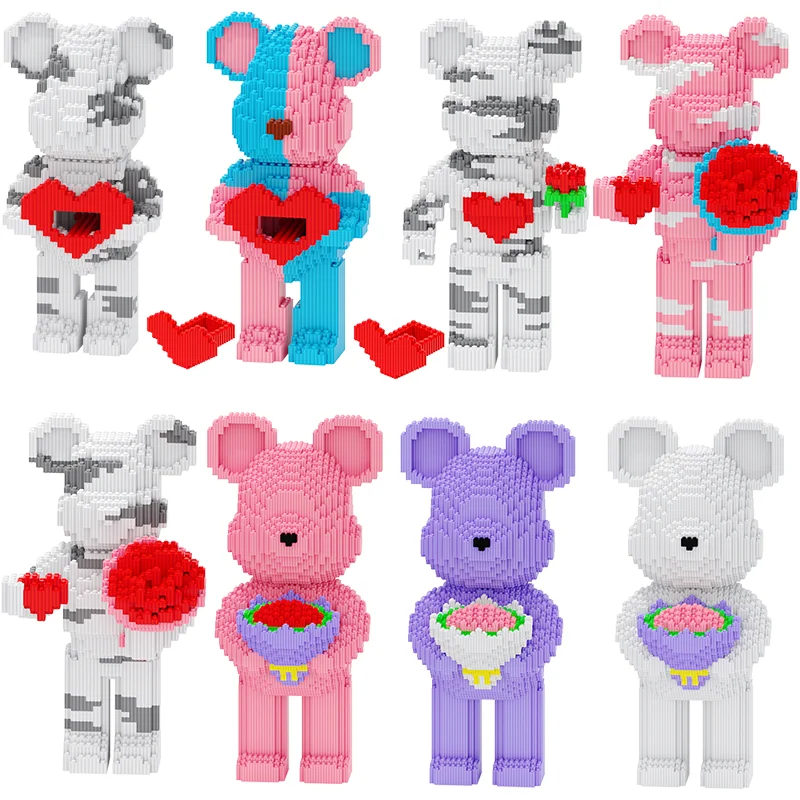 

Mini DIY Kids Toys Cartoon Love Violent Bear Bearbrick Model with Light Building Block Micro Bricks Christmas Birthday Gift