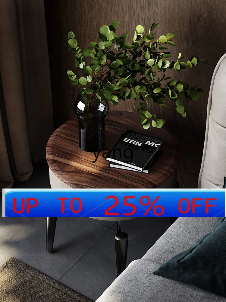 

LMMbedside table Italian natural marble bedside table Walnut round bedside table