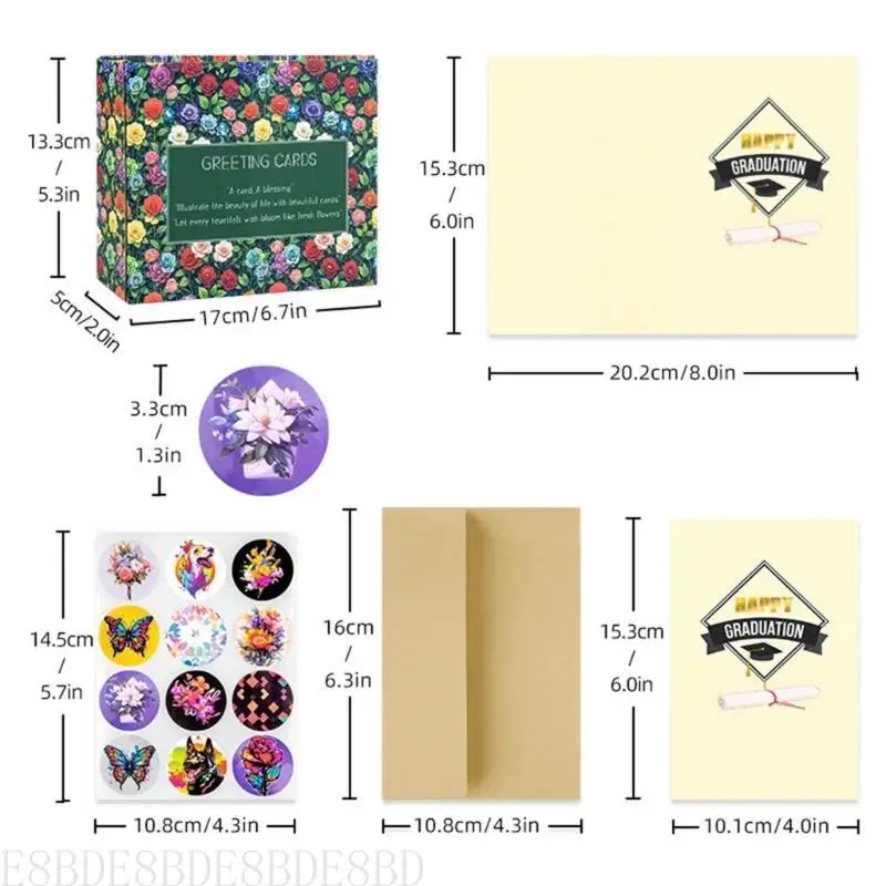 

E8BD Delicate Graduation Card with Envelope and Box Celebration Greeting Card