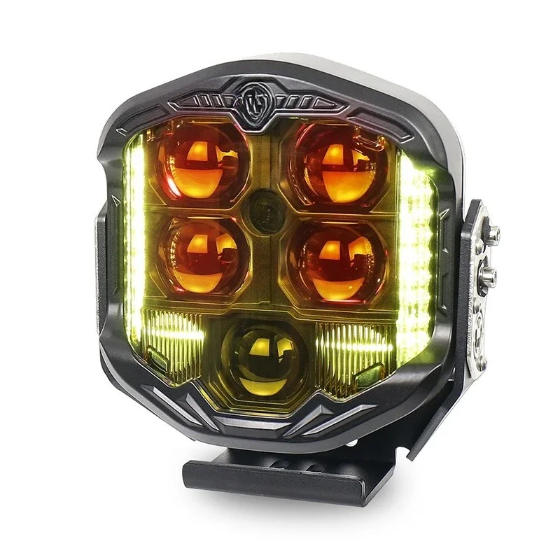 Three-sided luminous 7-inch yellow far and near light, car modification, installation of front bar roof work