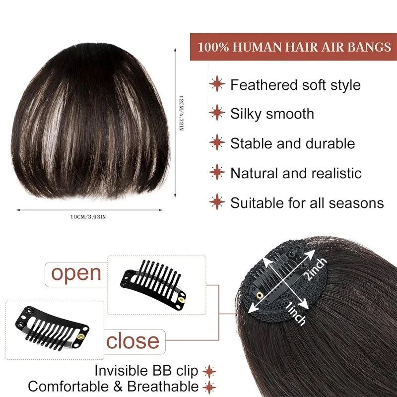 100% menschliches Haar unsichtbares Alter reduzierende Perücke mit natürlich flauschiger Luft knallt gerade Pony Haar teile Styling Accessoire Frauen