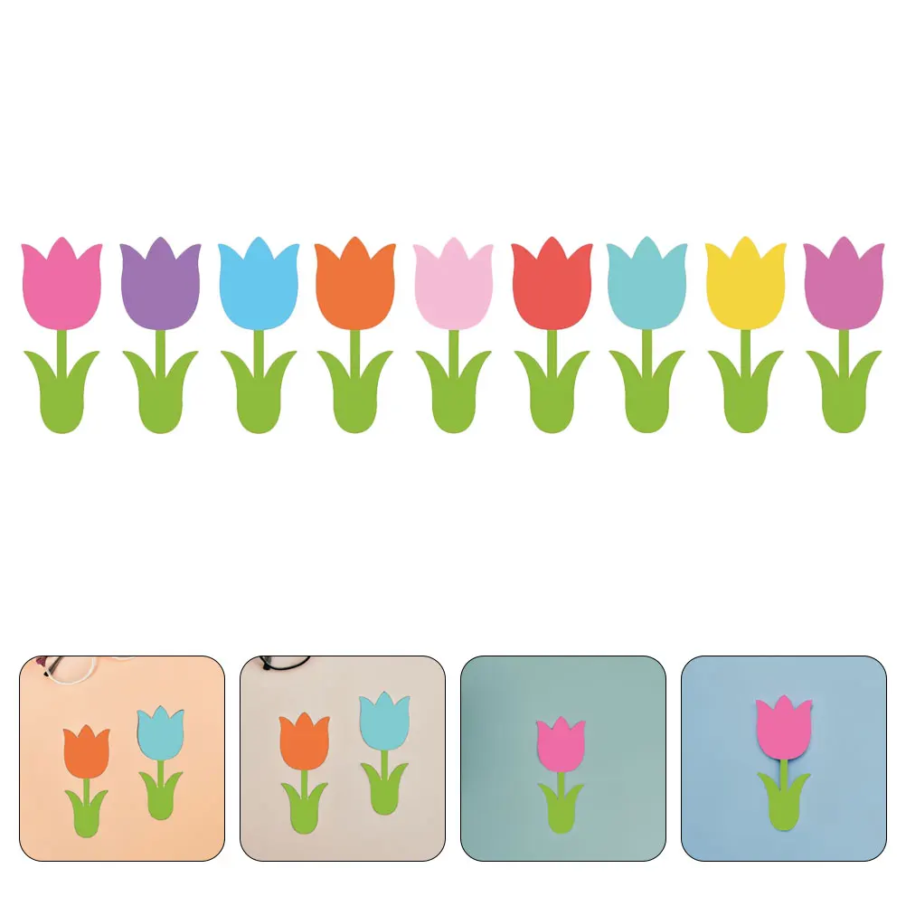 

45 Pcs Tulip Paper Cutting Decorative Diecut Cardboard Bulletin Cutouts Colorful Flower Stickers