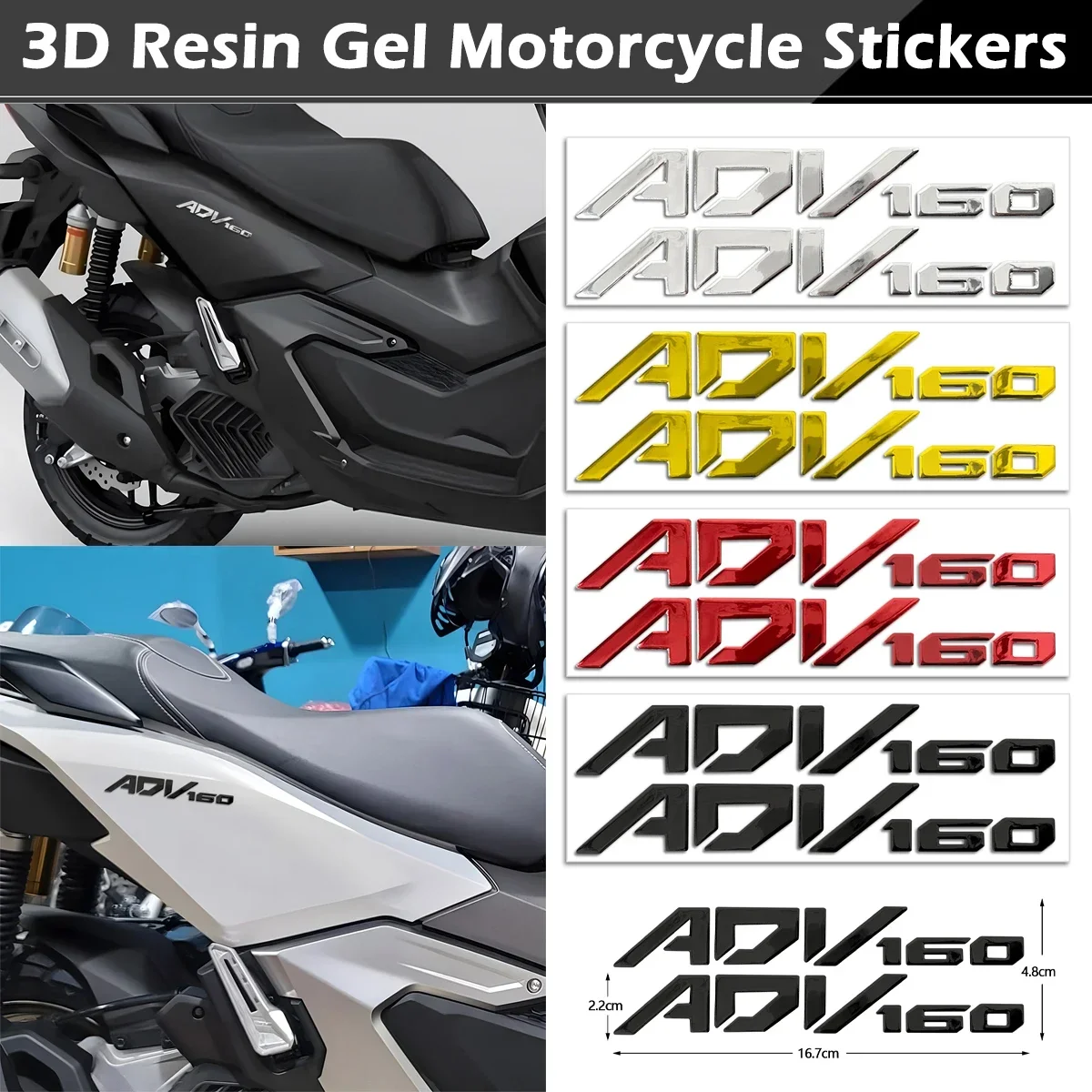 For Honda ADV 160 adv 160 1 Pair 3D Resin Gel Emblem Stickers Motorcycle Fender Tank Side Body Moto Decorative Accessories Decal