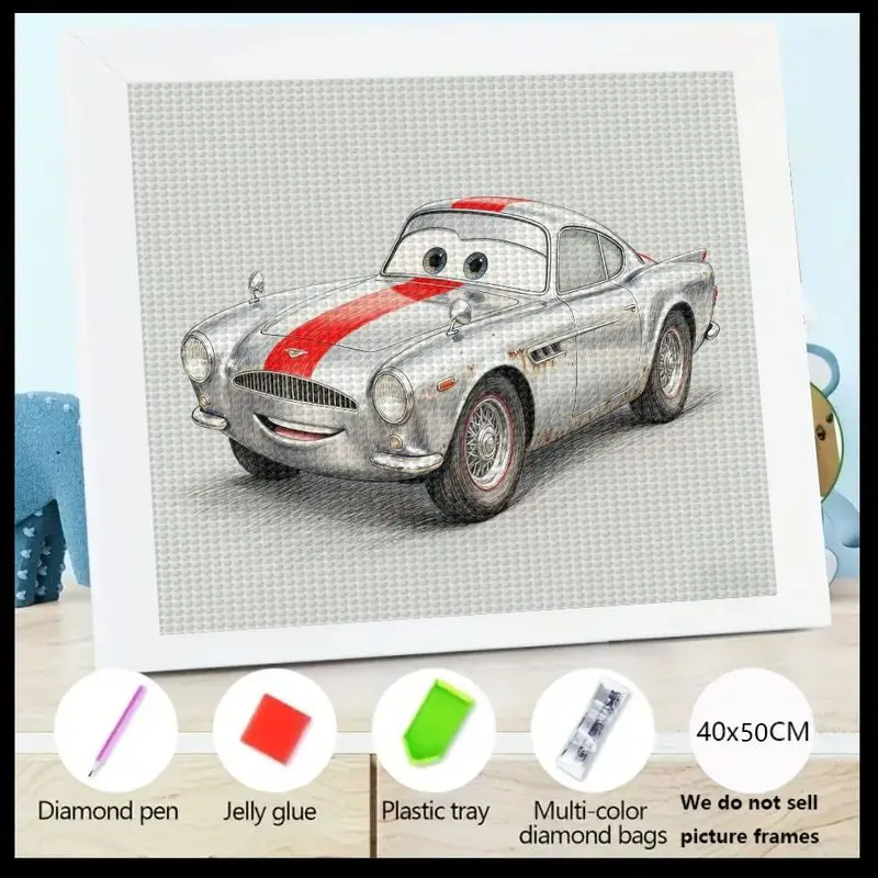 

1 шт. 5D DIY комплект алмазной живописи, полная дрель, круглый горный хрусталь, милый мультяшный улыбающийся винтажный дизайн спортивного автомобиля, мультяшный фильм
