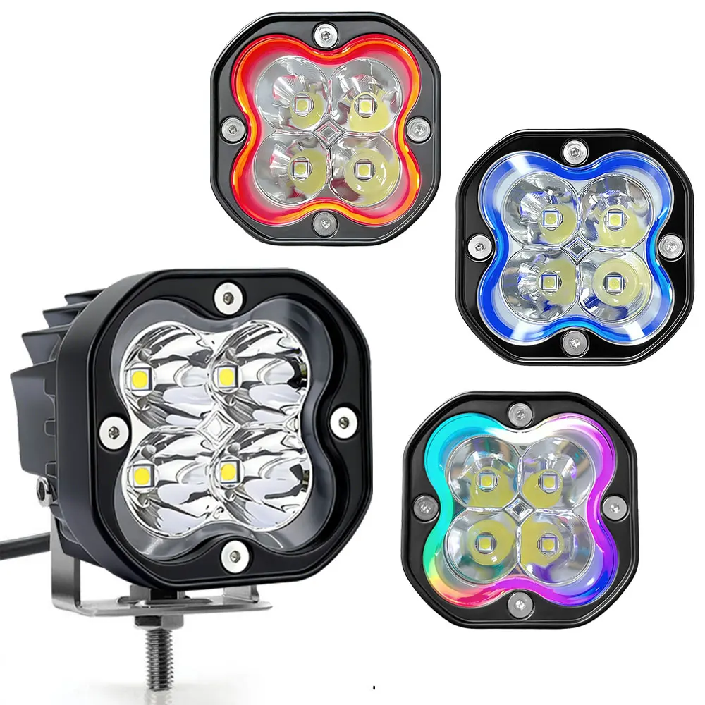 3 Zoll Quadratische LED-Arbeitsleuchte RGB Farbige Scheinwerfer für Jeep Auto LKW 4x4 Offroad ATV Motorrad Nebelscheinwerfer ﻿