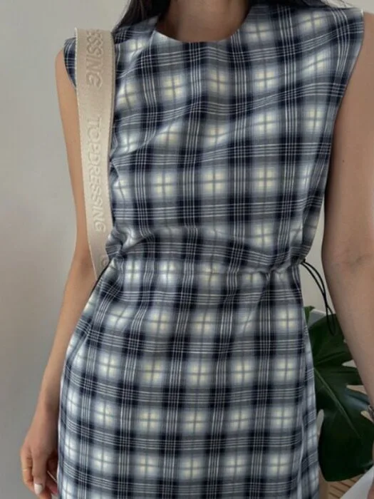Retro Elegant Plaid Drawstring Waist Dress Korean Style Spring Autumn Winter Casual Wear School Street Style Outdoor Travel