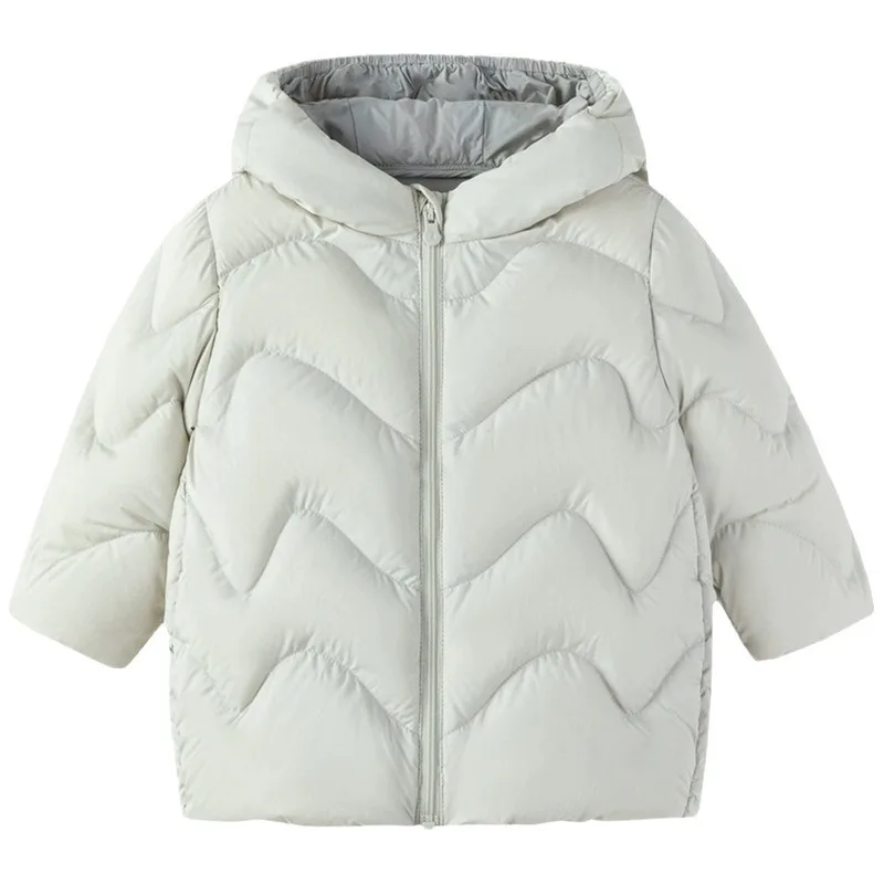 80-150 size white duck down children's lightweight down jacket, new three proof hooded warm winter down outerwear