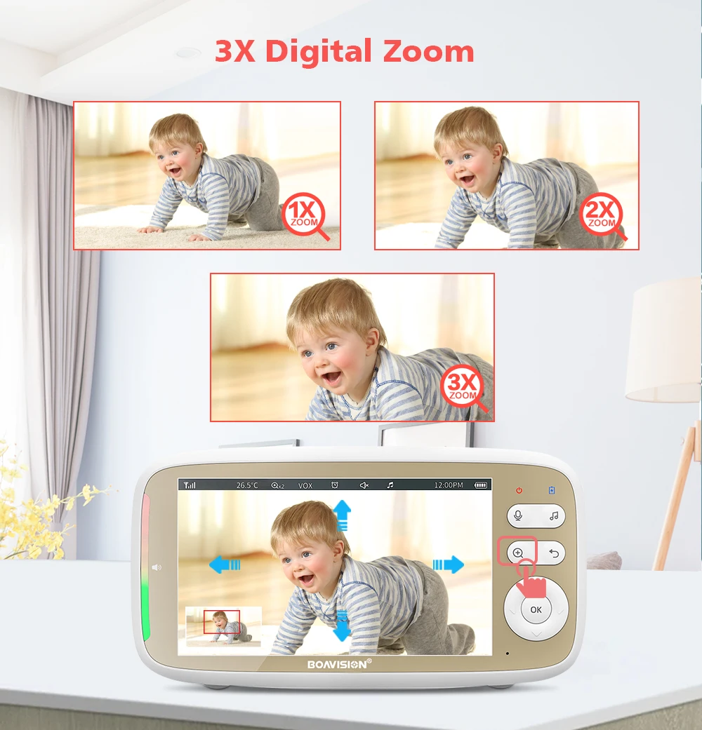 5'' Wireless Baby Monitor 3X Zoom PTZ Camera Feelbaby APP And Full Color IPS LCD Monitor Dual Control Security Camera BabySitter image 6