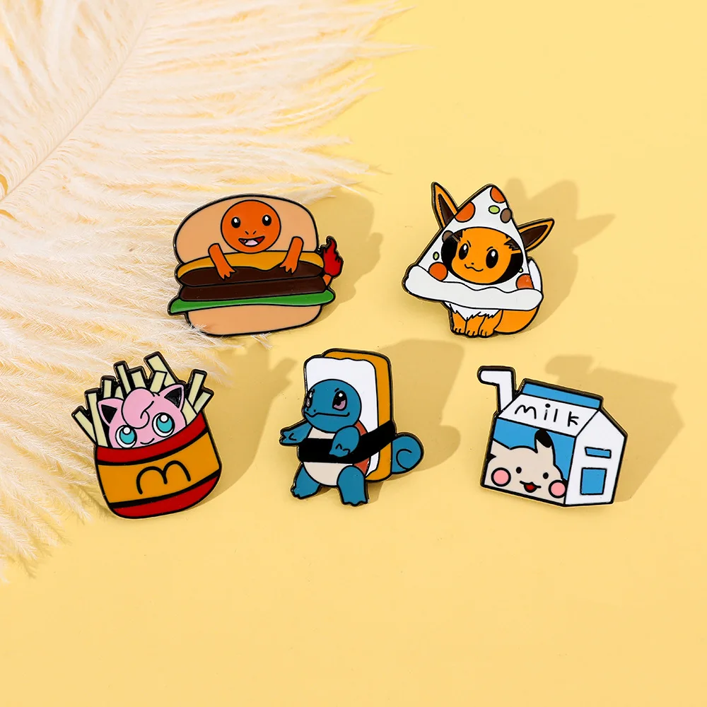 Kreative Niedliche Brosche Eevee Pikachu Essen Sandwich Anstecknadel für Rucksack Kleidung Revers Pin Accessoires Geschenke