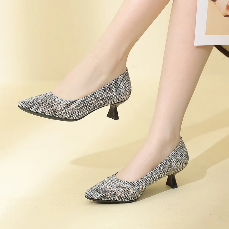 GKTINOO 2024 New Summer Fashion Pumps Cut-out donna Crystal Casual Ladies Shoes punta a punta tacchi alti Tenis Feminino