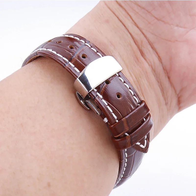 Leather Strap Watch Band 20mm 22mm 18mm 16mm 24mm Universal Belt Butterfly Buckle Sports Bracelet Wristband Watch Accessories