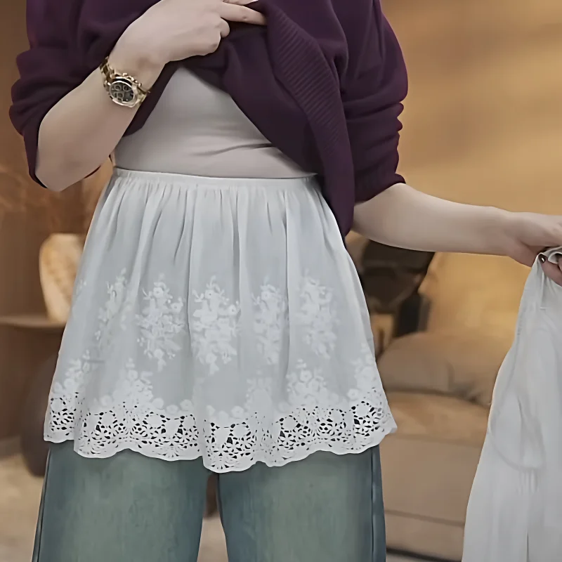 

New High Waist Lace Anti-Light Short Skirt Autumn Winter Large Size Bottom Hem Sweatshirt Half Body Skirt Butt Base Layer