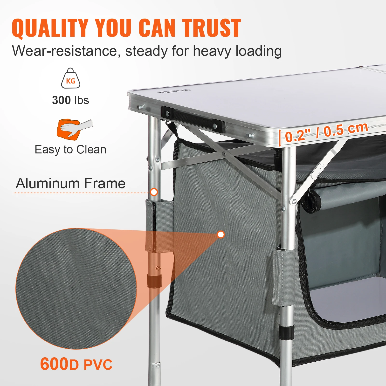 VEVOR Mueble de Cocina para Camping 120x47x70 cm Armario de Camping Plegable Portátil Estructura de Aluminio Altura Ajustable Mesa de cocina para acampar con Bolsa de Transporte para Barbacoa Pícnic