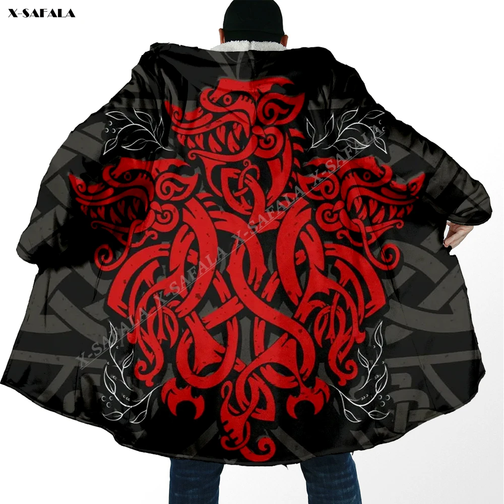 Celtic Three Dragon Tattoo 3D Printed Cloak Thick Winter Warm Hooded Blanket Coat Fleece Adult Jacket Pullover