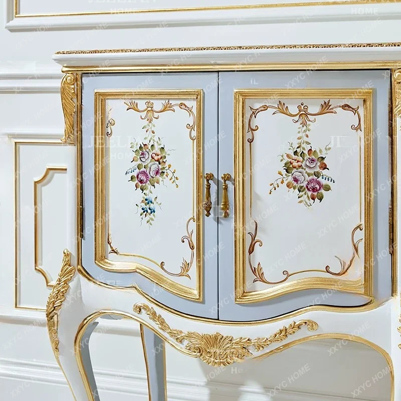 Luxury living room solid wood decorative cabinet exquisite romantic hand-painted flower gold foil entrance cabinet