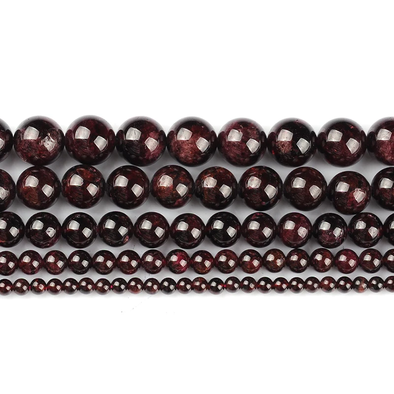 Natural Garnet Smooth Bead 4/6/8/10/12mm Gemstone Round Spacer Loose Stone Beads for Jewelry Making 15.5" 1 Strand image 2