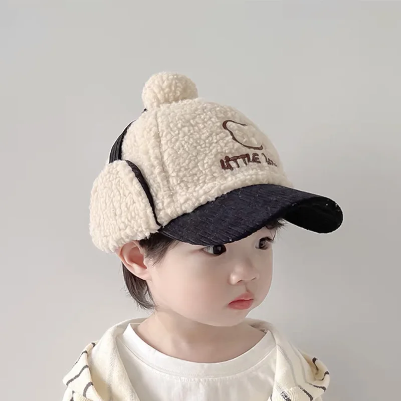 

2-7Y Children Hat Autumn Winter Thickened Baseball Hat Small Ears Baby Warm Plush Hat Accessory