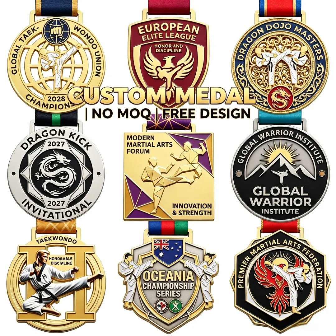 Manufacturer Custom 3D Gold Silver Bronze Zinc Alloy Metal Medalla Sport Medal Jiu Jitsu Judo Kung Fu Karate Taekwondo Medal
