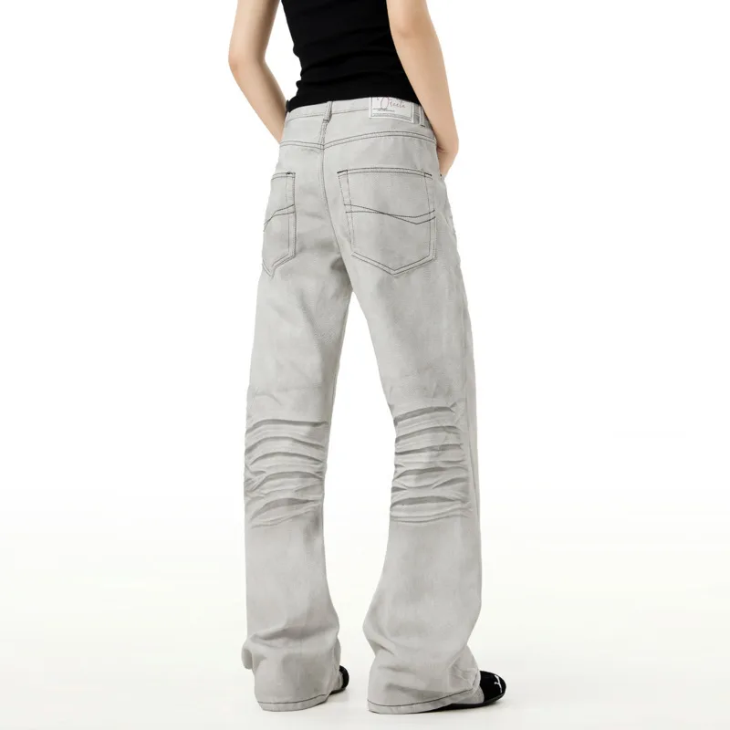 ANJY Herbst Mode Chic Dye Distressed Katze Whiskers Flut Bootcut Jeans Unisex Einfache Temperament Schlank Trendy Denim Hosen A11965