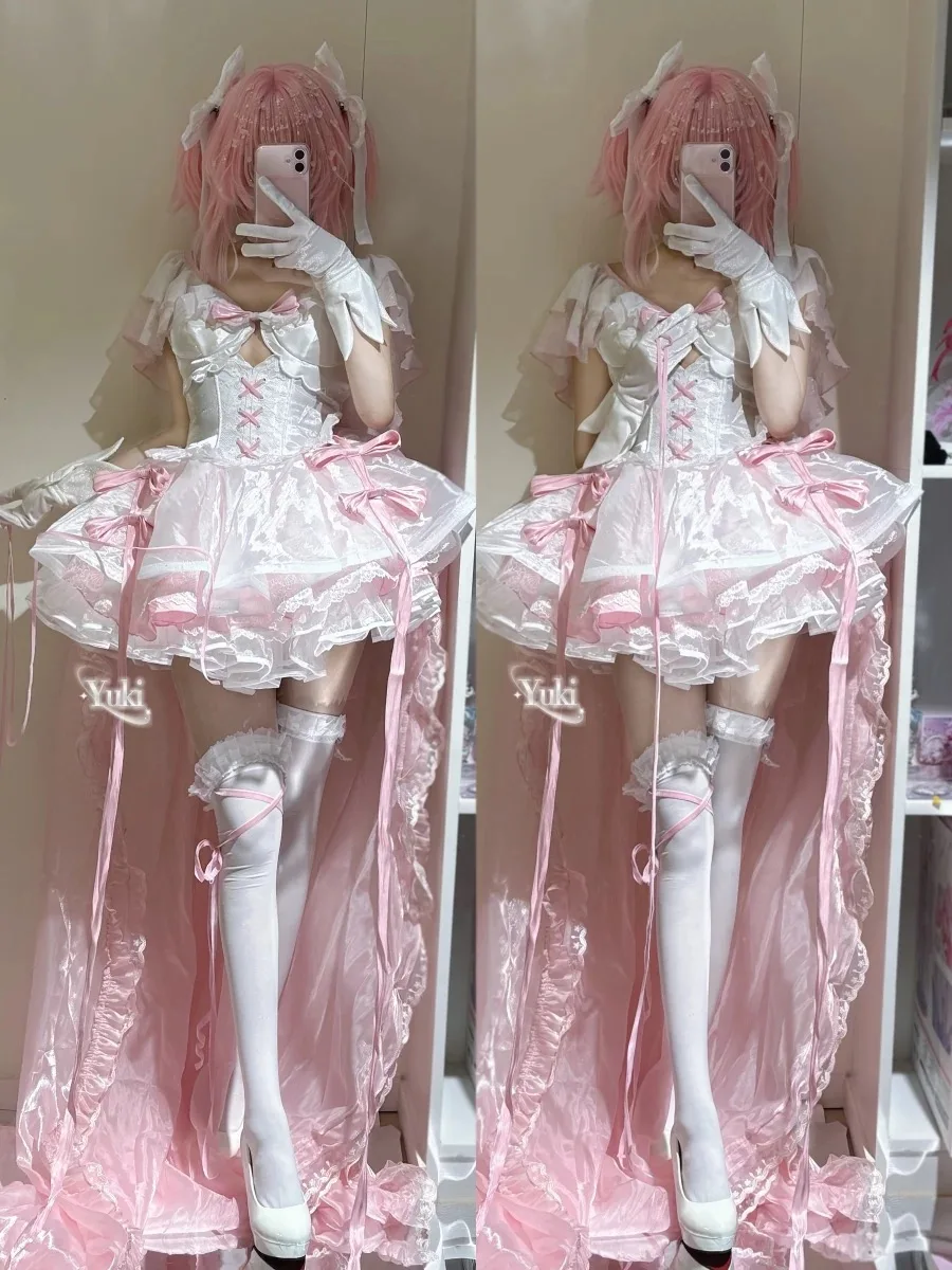 

Аниме Мадока ☆ Magica Kaname Madoka, костюм для косплея «Симфония судьбы», розовое платье Лолиты для девочек, аксессуары, реквизит, комплект на Хэллоуин