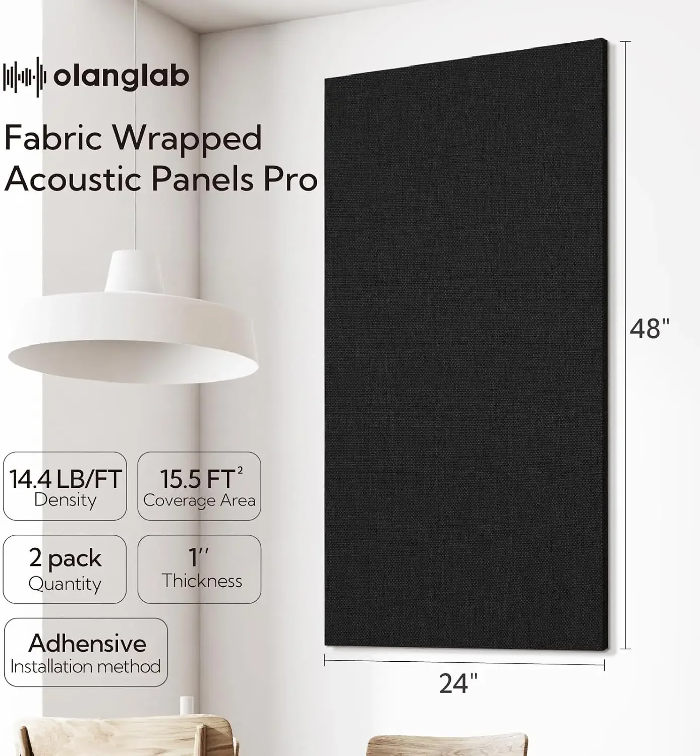 Acoustic Panels 2 Pack, 48''x24'' Large Sound Panels, Fabric Wrapped Sound Proof Foam Panels for Walls, Sound Absorbing Panels