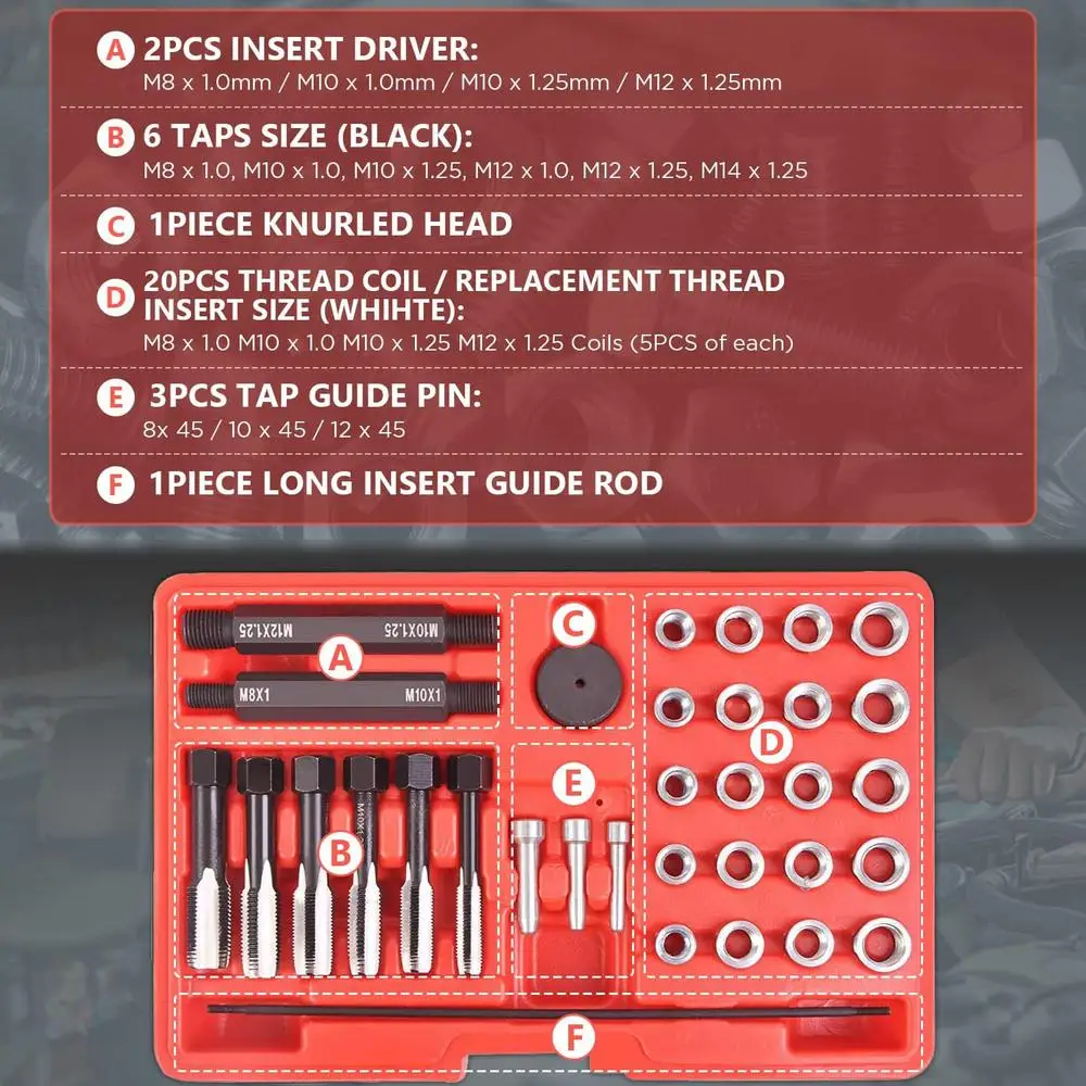 Thread Repair Tool Kit Cylinder Head Metric Thread Restorer Set