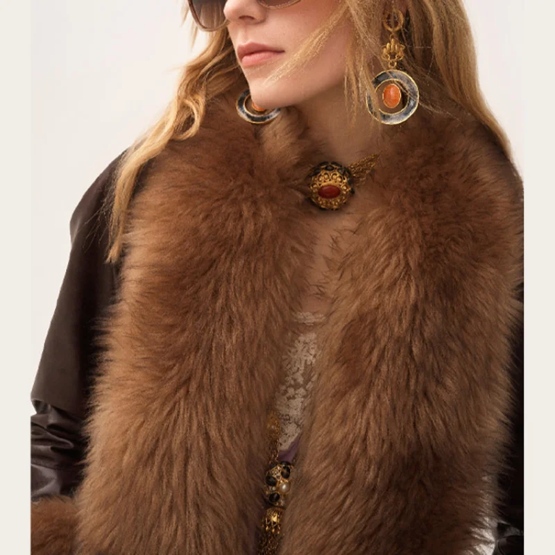 

Fashion Women Autumn Winter Faux Fur Overcoat High Quality Loose Furry Long Coat Warm Jacket 2025 New Lady High Street Outwears