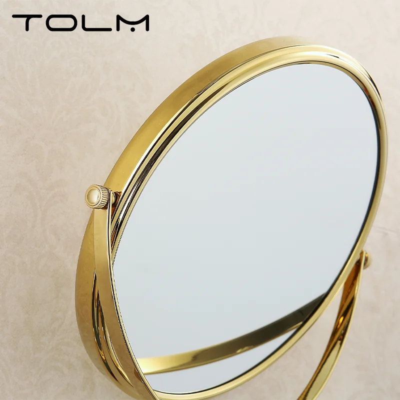 TOLM-Specchio per trucco da bagno a parete con specchio da 8 pollici in oro di alta qualità Specchio da bagno pieghevole bifacciale estensibileRotante