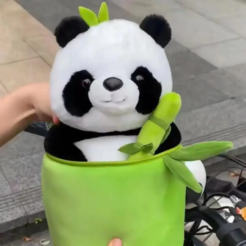 25CM Cute Animal National Treasure Giant Panda Doll Plush Toy Bamboo Shoot Bucket Storage Cute Panda Doll Children Pillow Toy