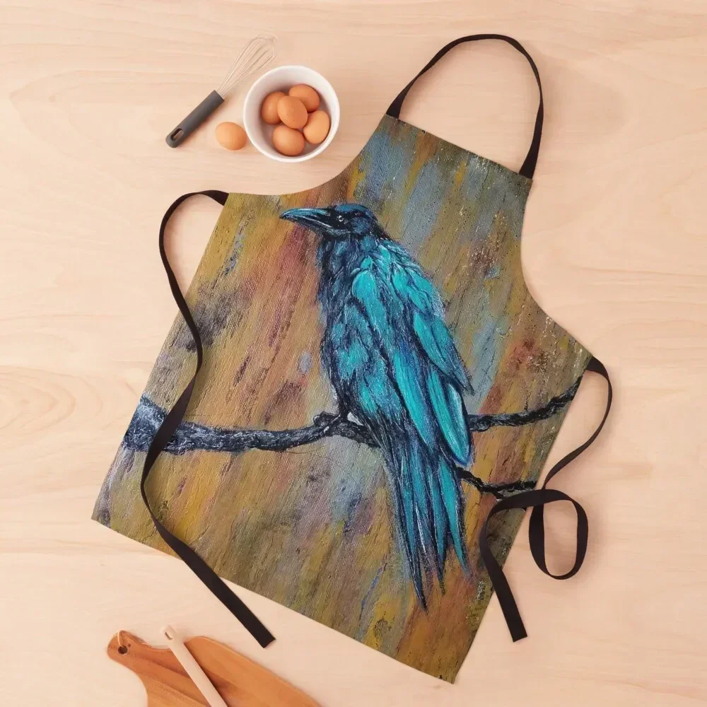 

Turquoise Crow Apron bib Ladies Teacher Kitchen And Home Items Apron