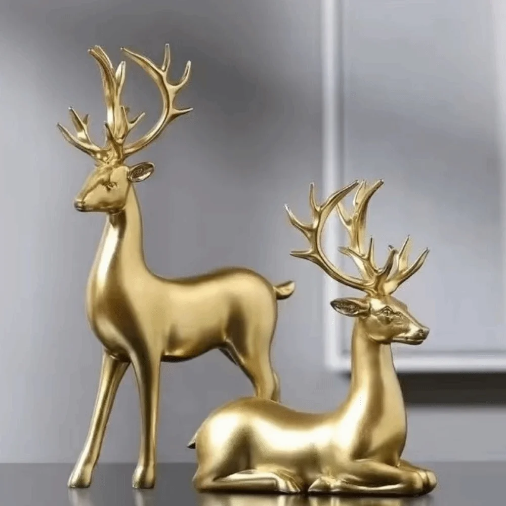 Creative Deer Desktop Ornament Sitting/Standing Position Cute Reindeer Sculpture Durable Modern Elk Home Decor Desktop Ornament