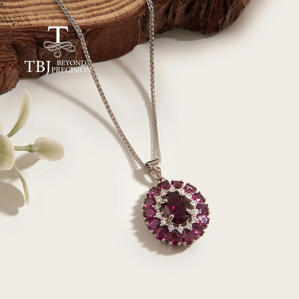 

Elegant round design Rhodolite garnet natural gemstone pendant necklace women's light luxury 925 sterling silver fine jewelry