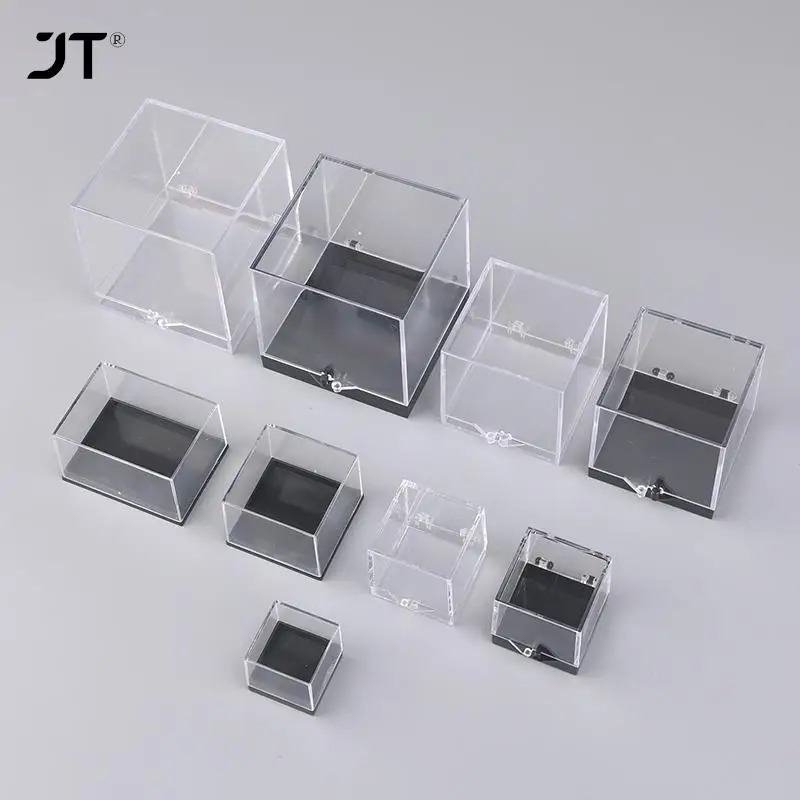 1Pc Storage Boxes Lids Gemstone Display Coin Clear Container Specimen Mini Square Cube Acrylic Case Rough Mineral Standard