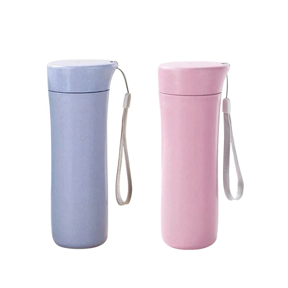 

2pcs Wheat Straw Water Bottle Eco-Friendly Drinking Mug Reusable Coffee Cup For Home Office Cafe School Portable Bottle Durable