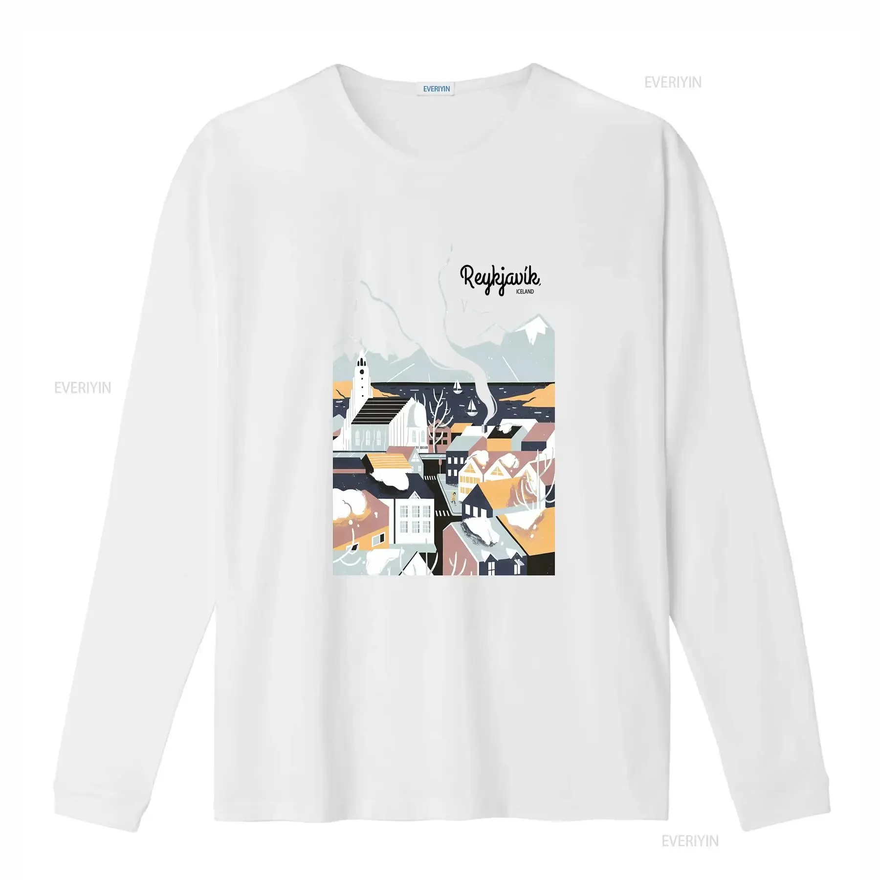 Reykjavik Iceland Travel Poster T shirt Ladies Top  vintage Washed homme Slightly graphic Top For Everyday Wear Soft fashion