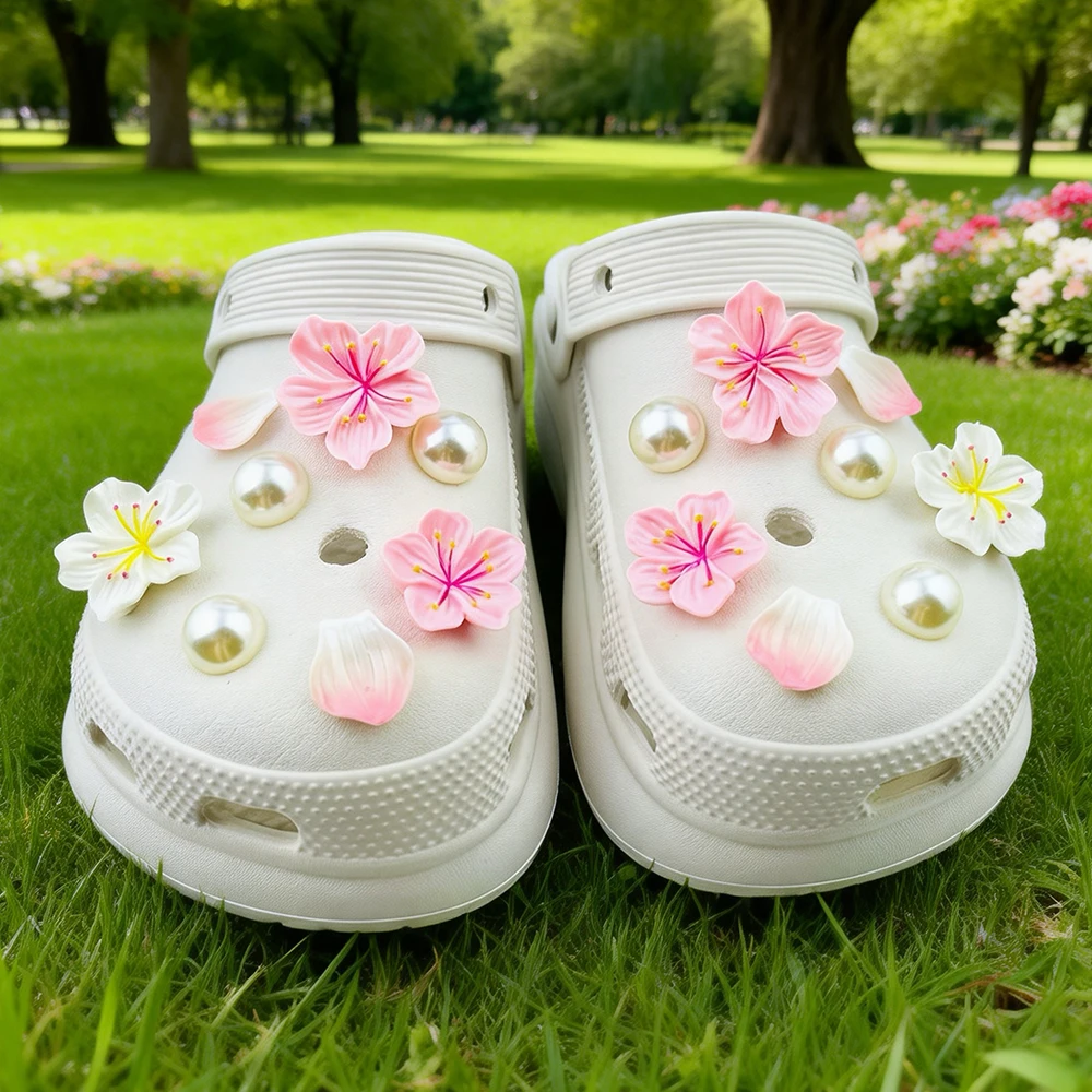 18PCS Fashion Shoe Charms Set Summer Cherry Blossom Pearl Shoe Decorations Buckle for Clogs Sandals DIY Accessories image 5