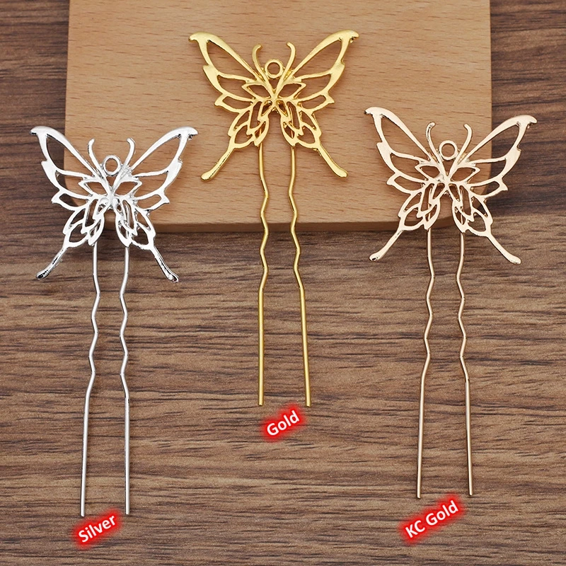 BoYuTe Alloy Butterfly U‑Shaped Hair Fork Metal Hair Pin Base Diy Jewelry Making Accessories for Women Hanfu Hair Decor