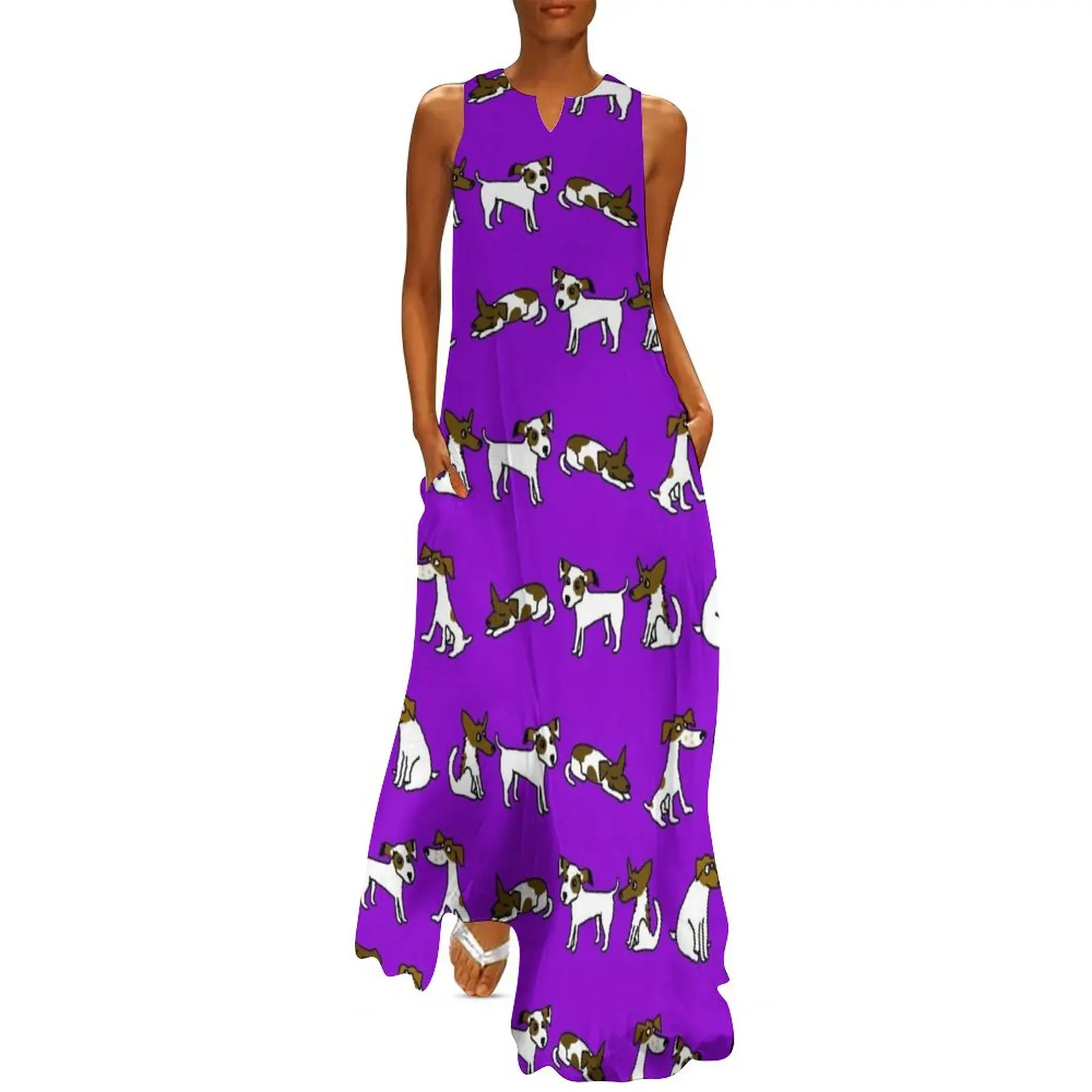 Jack Russell Terrier Cartoon Lila Langes Kleid Kleid für Frau sinnliches sexy Kleid für Frauen Frauen Partykleider für Frauen