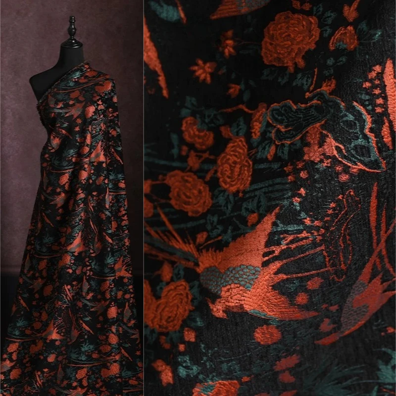Chenille Jacquard Fabric Gold Bamboo Bird Floral Modern Chinese Style Soft Drapey for Vest Coat Cushion DIY Sewing Accessories