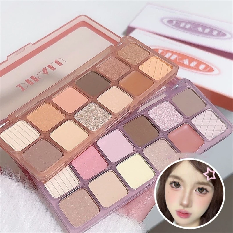 Paleta de Sombras de Ojos DIKALU Peach Kumquat, 1 Pieza, Tonos Nude, Rosa, Morado, Perla, Brillante, Maquillaje Coreano Encantador para Contorno de Ojos
