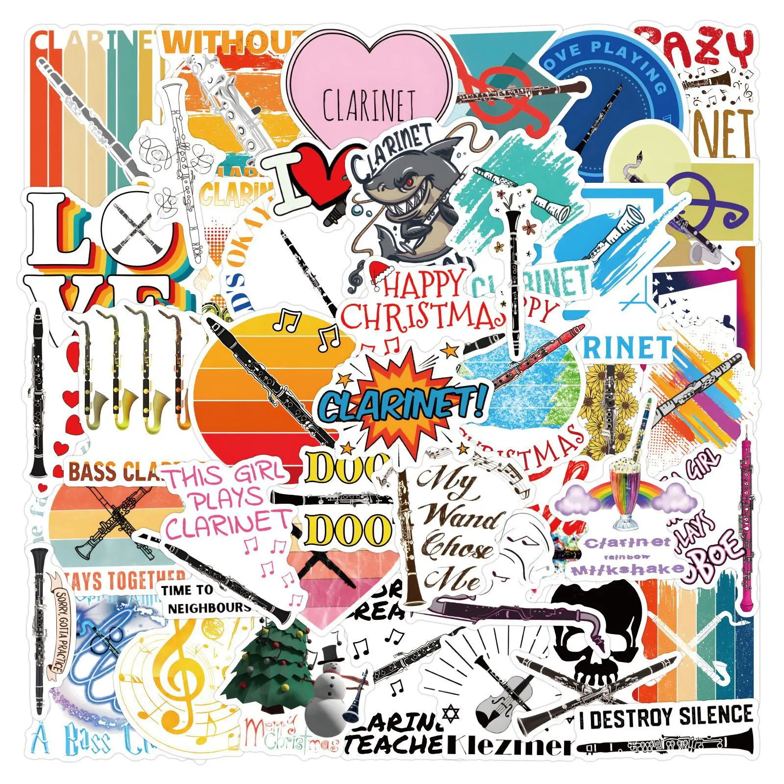 

50/100PCS Clarinet Cartoon Stickers Musical Instruments Decoration Music Lovers Decals Laptop Guitar Car Bike Graffiti Toys Gift