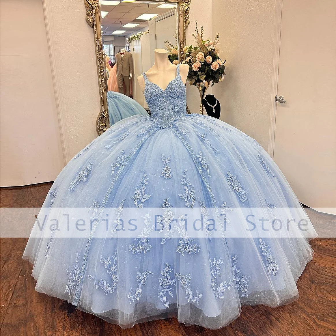 Angelsbridep-vestidos De quinceañera con cuentas De princesa, Vestido De baile con tirantes finos, azul cielo, 16 años