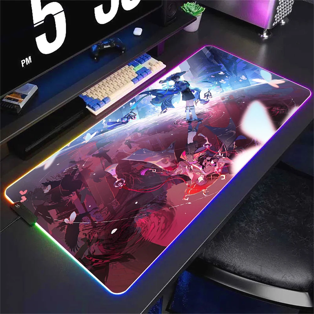 RGB Genshin impact Gamer Mouse Pad Wanderer Anime Mousepad LED Glowing Mouse Mats Rubber Gaming Computer Luminescence Mausepad