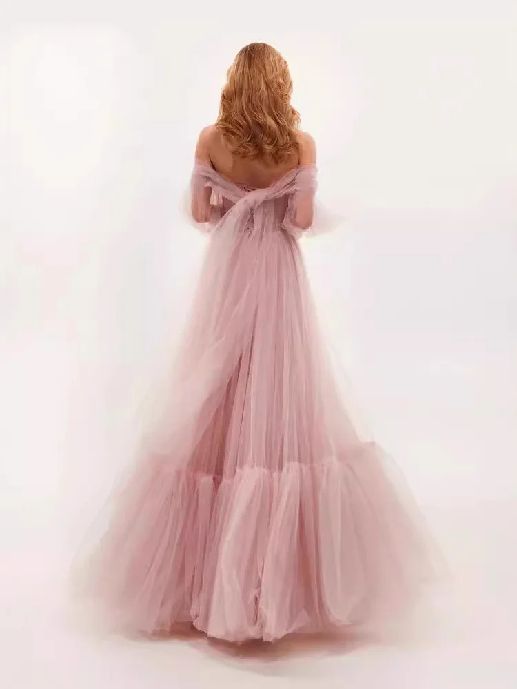 Ele Long Sve Тюлевое платье на одно плечо Роскошная юбка-миди Аосфера Китайское свадебное платье для женщин